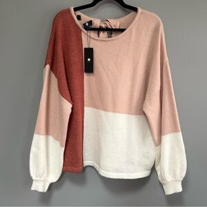 Nino Balcutti Rust Coral Cream Colorblock Knit Sweater Tie Bow